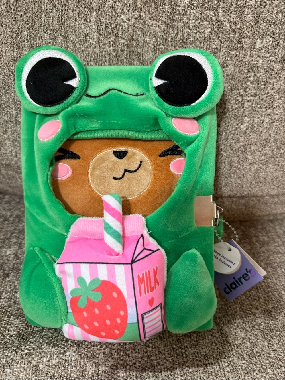 Claire's Green Frog Diary with Pink Strawberry Milk Accent